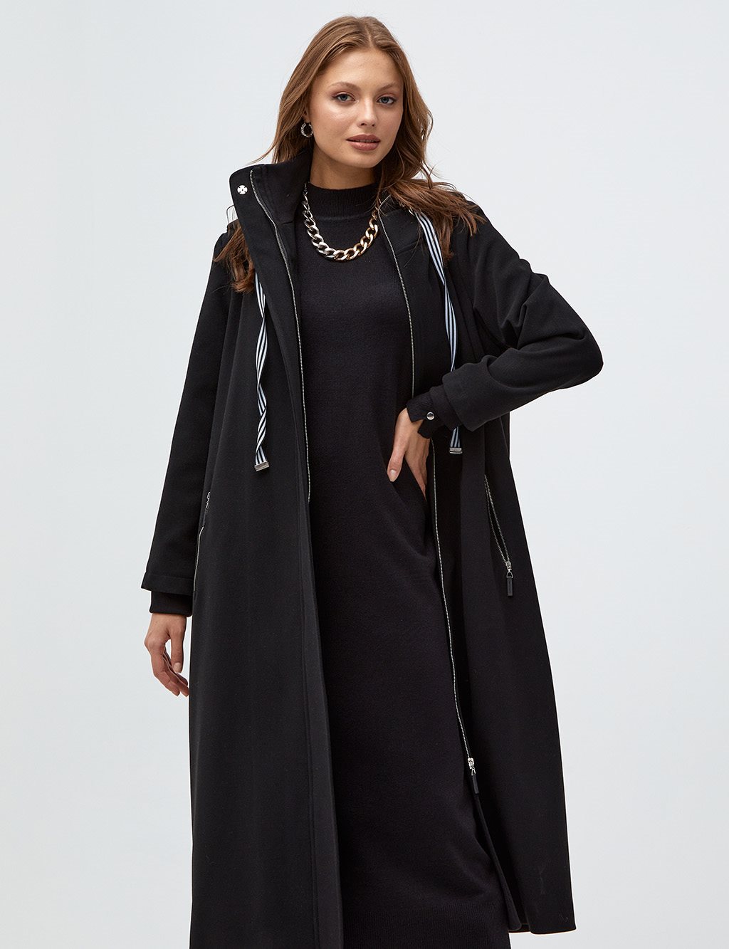 Hooded Long Coat Black