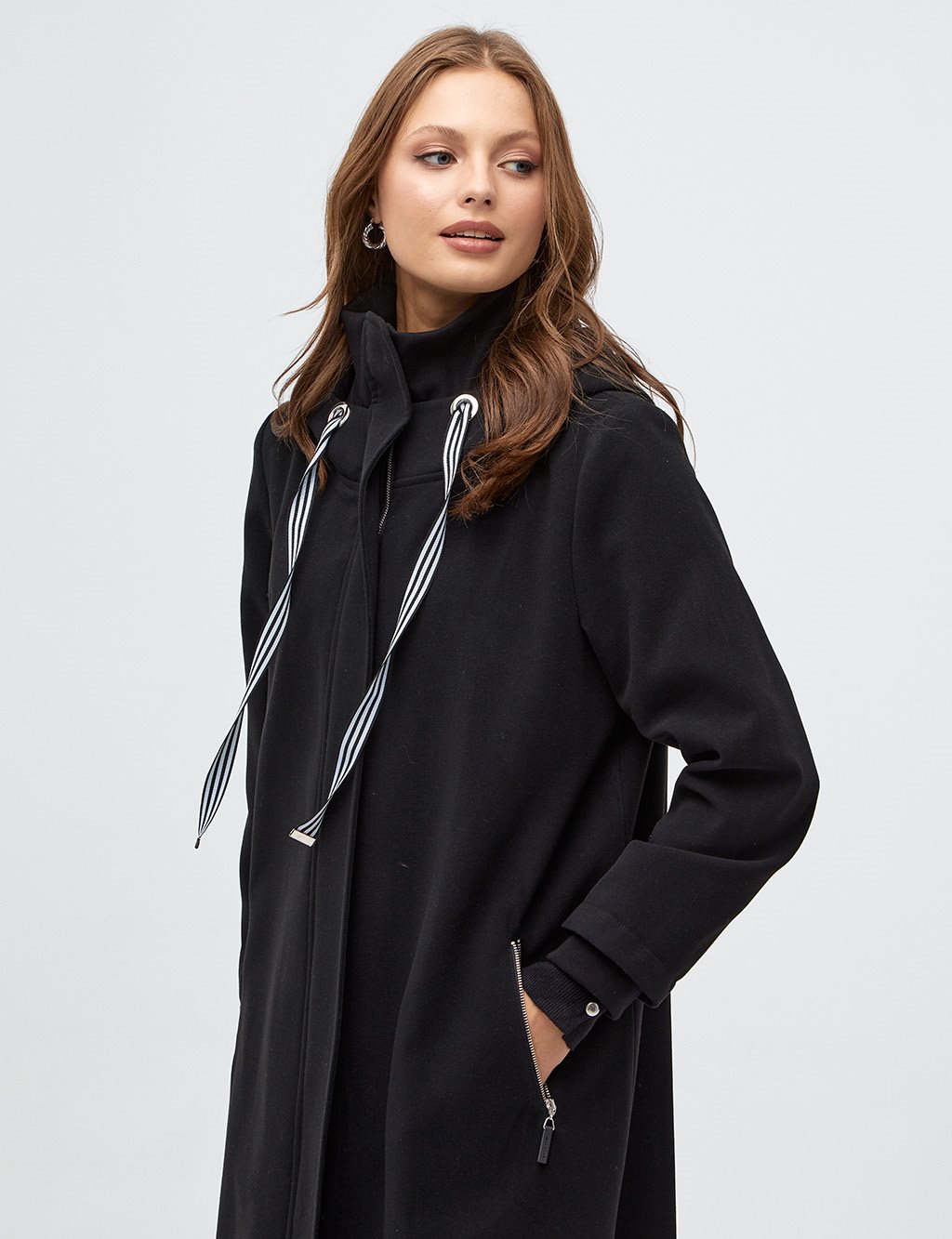 Hooded Long Coat Black