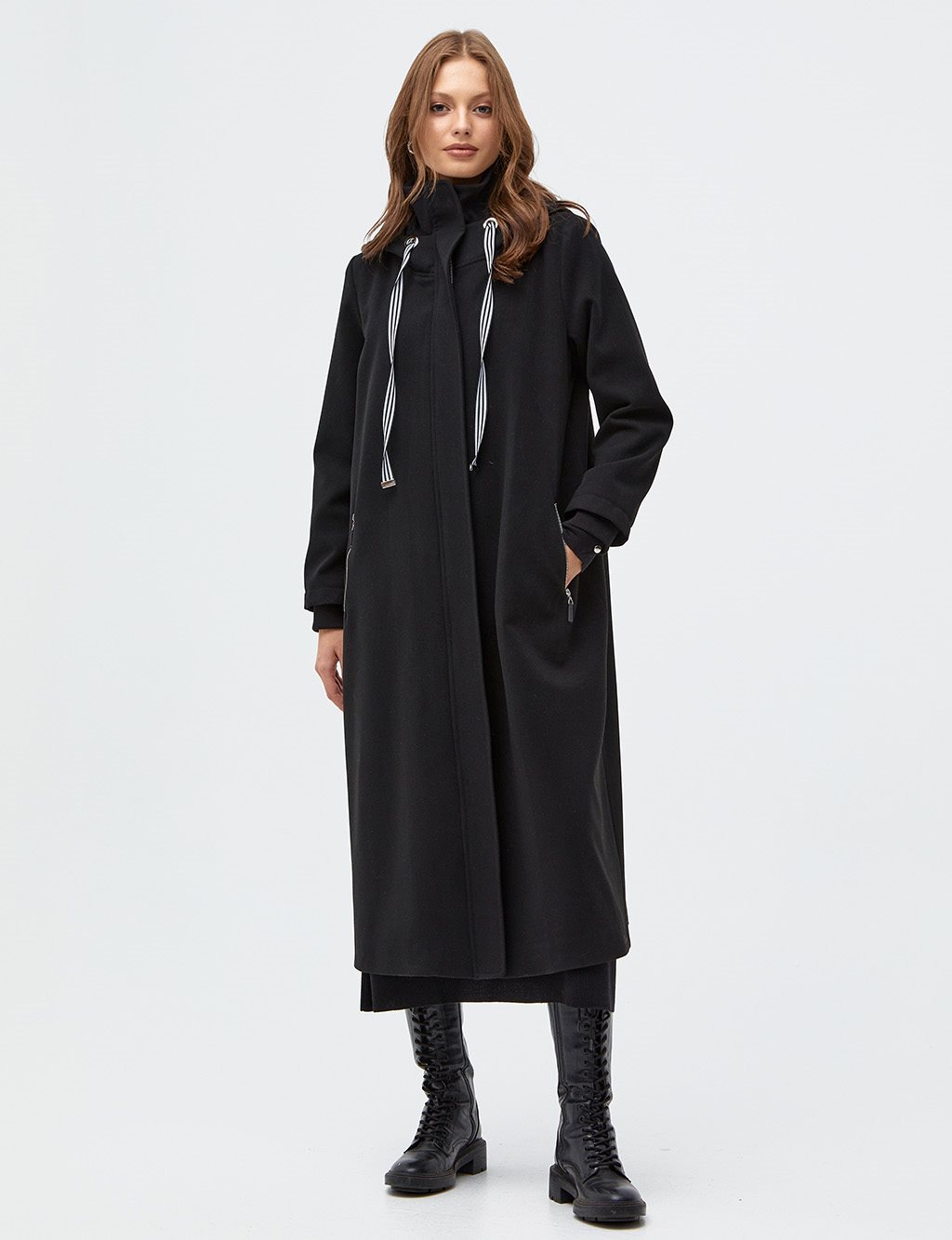 Hooded Long Coat Black