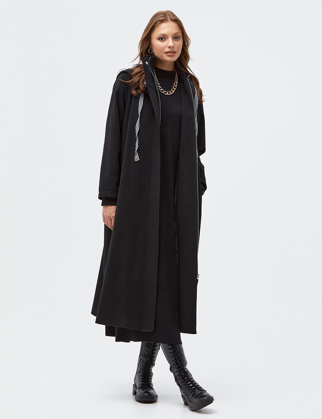 Hooded Long Coat Black