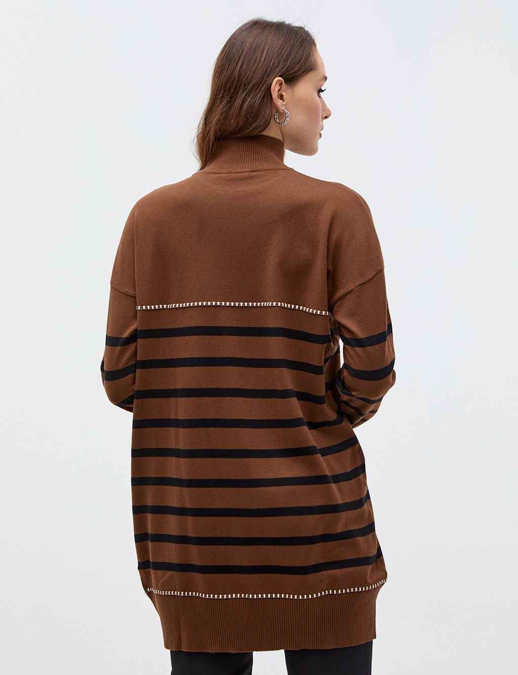 Striped Half Turtleneck Knitwear Tunic Brown-Black