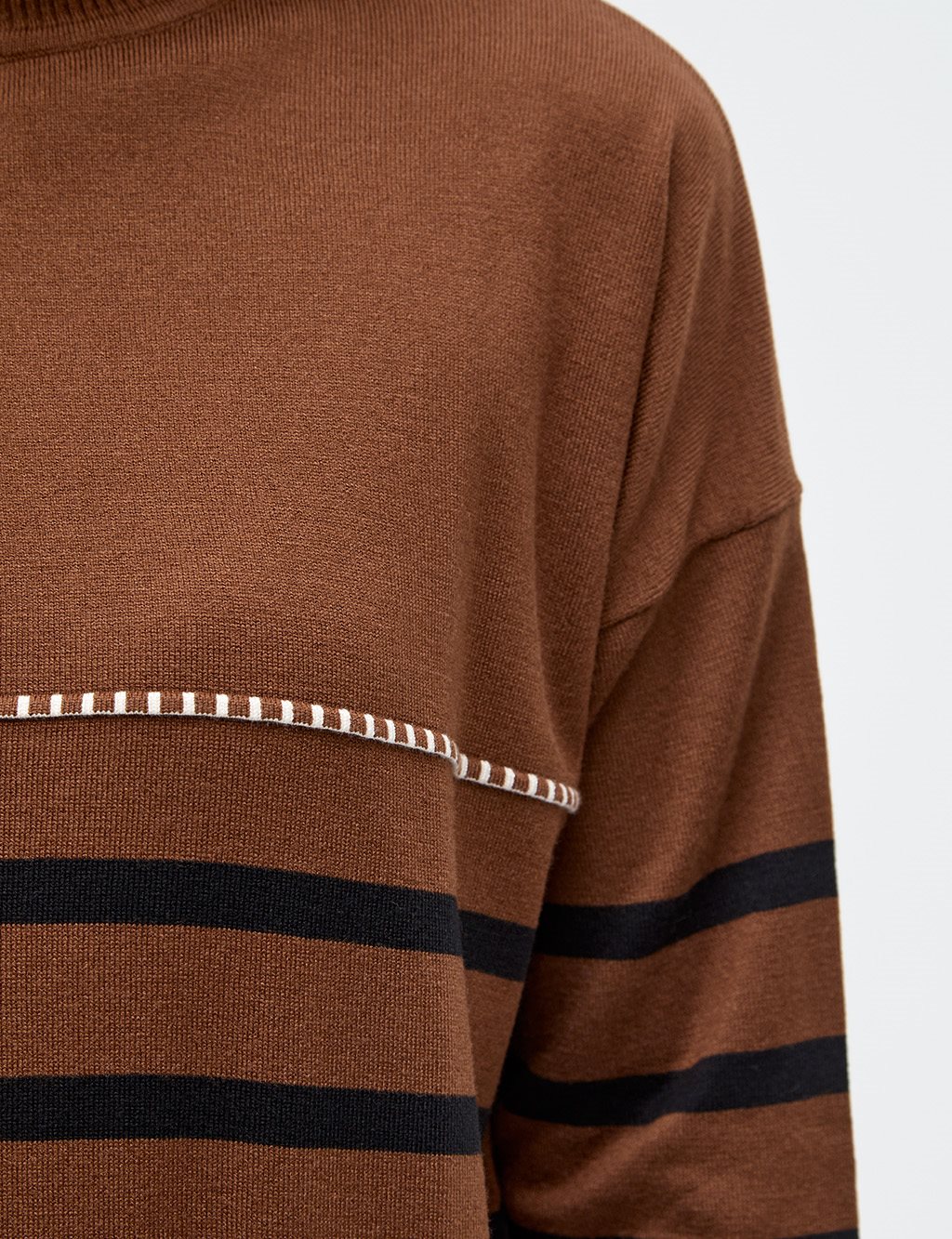 Striped Half Turtleneck Knitwear Tunic Brown-Black