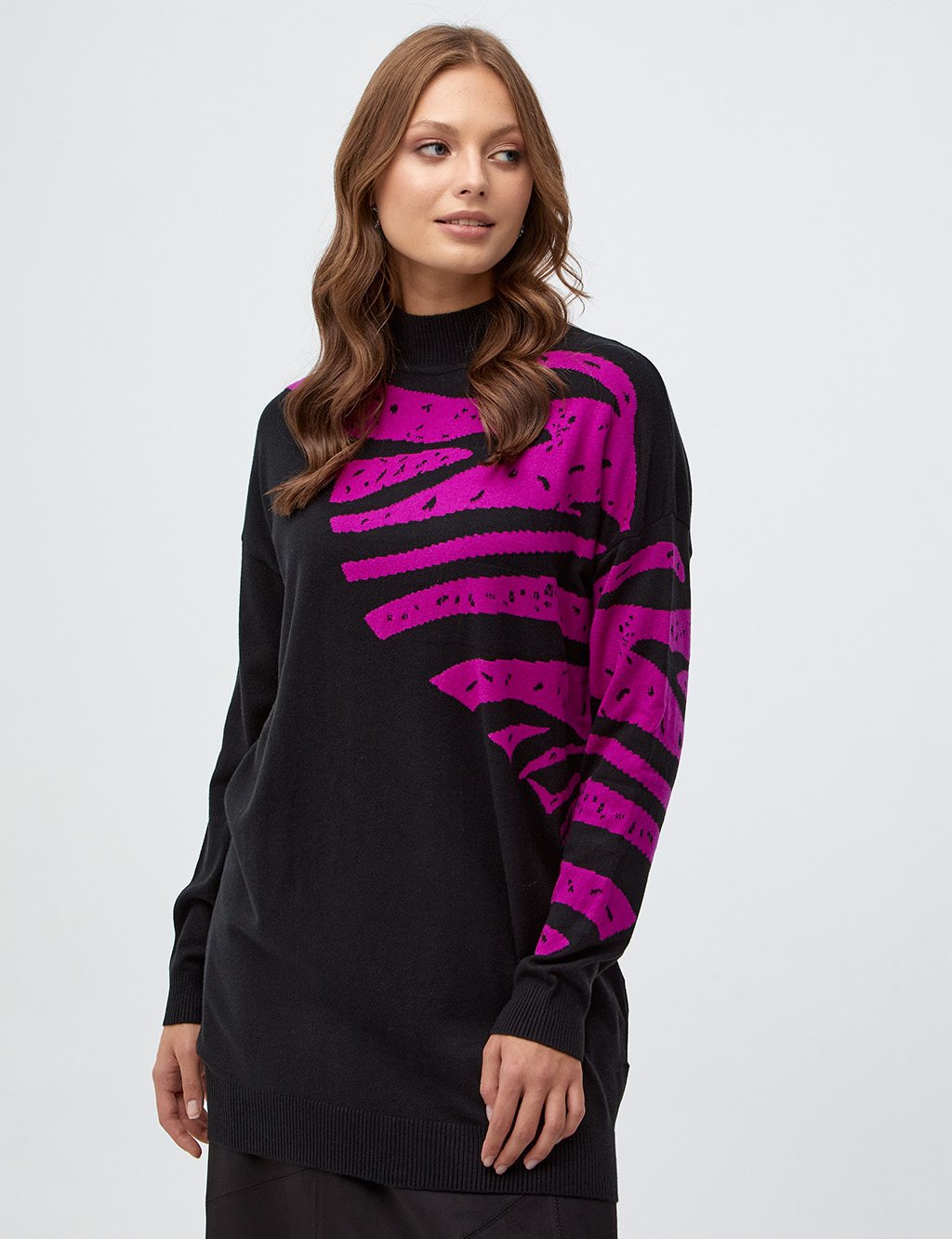 Abstract Pattern Knitwear Tunic Fuchsia-Black