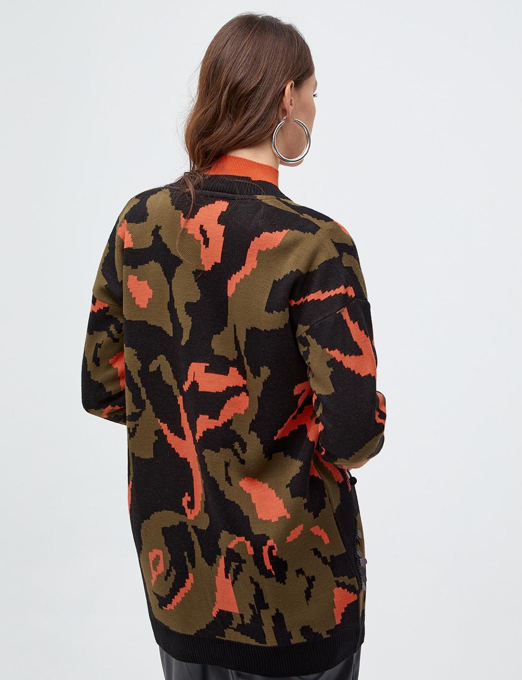 Camouflage Patterned Knitwear Cardigan Black