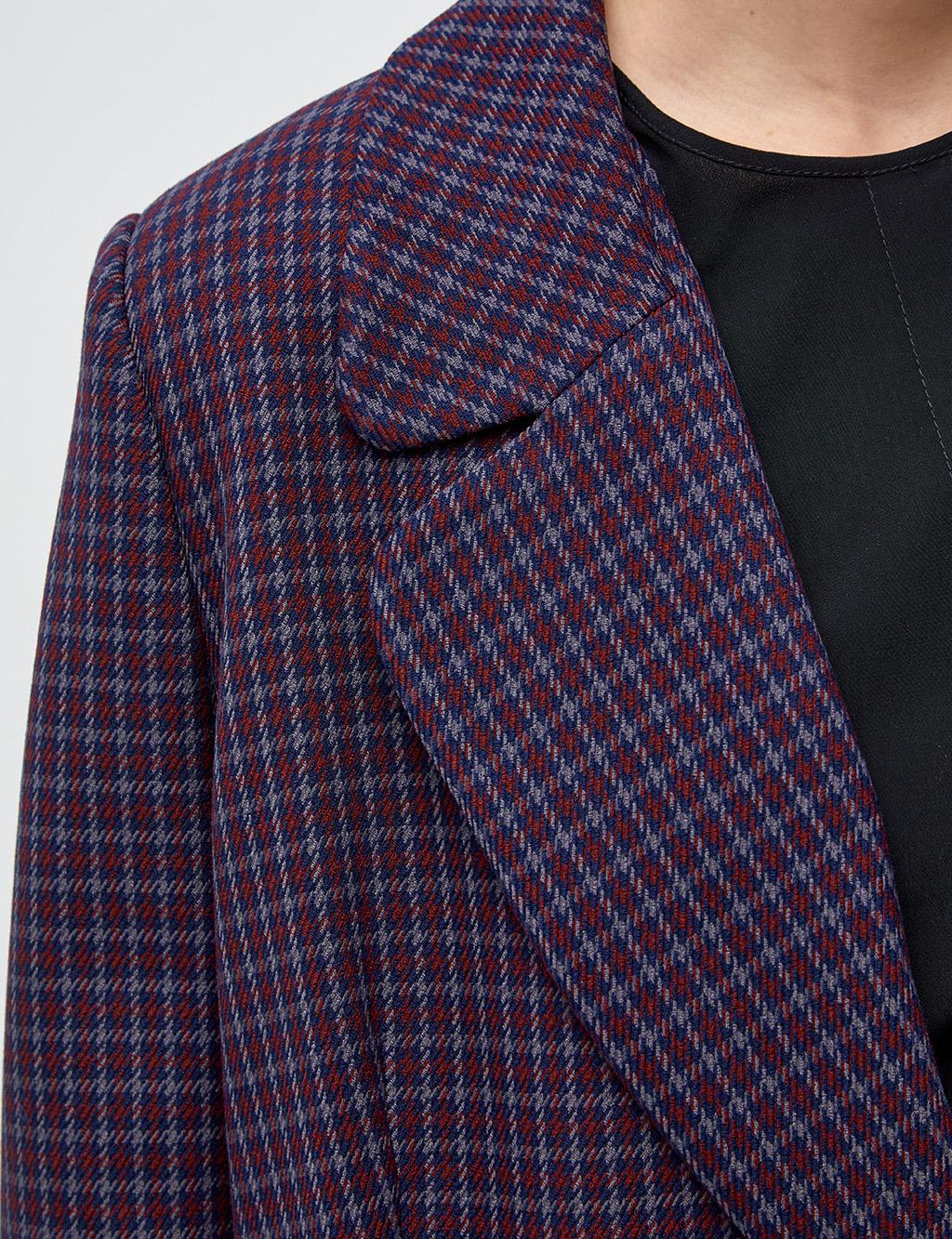 Houndstooth Patterned Double Breasted Jacket Claret Red