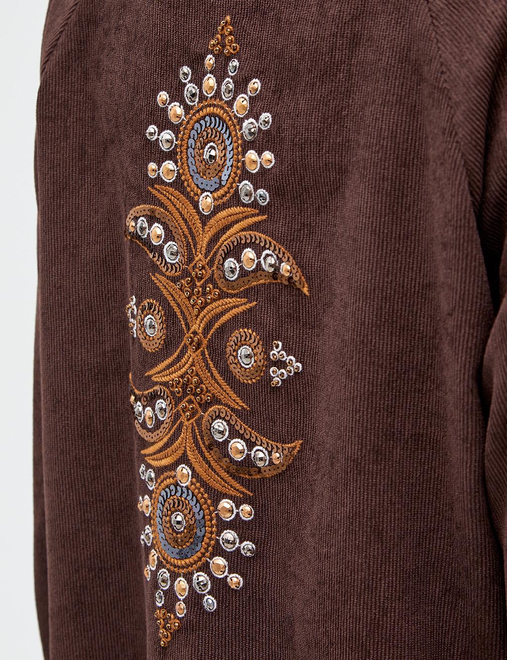 Ethnic Pattern Embroidered Jacket Dark Brown