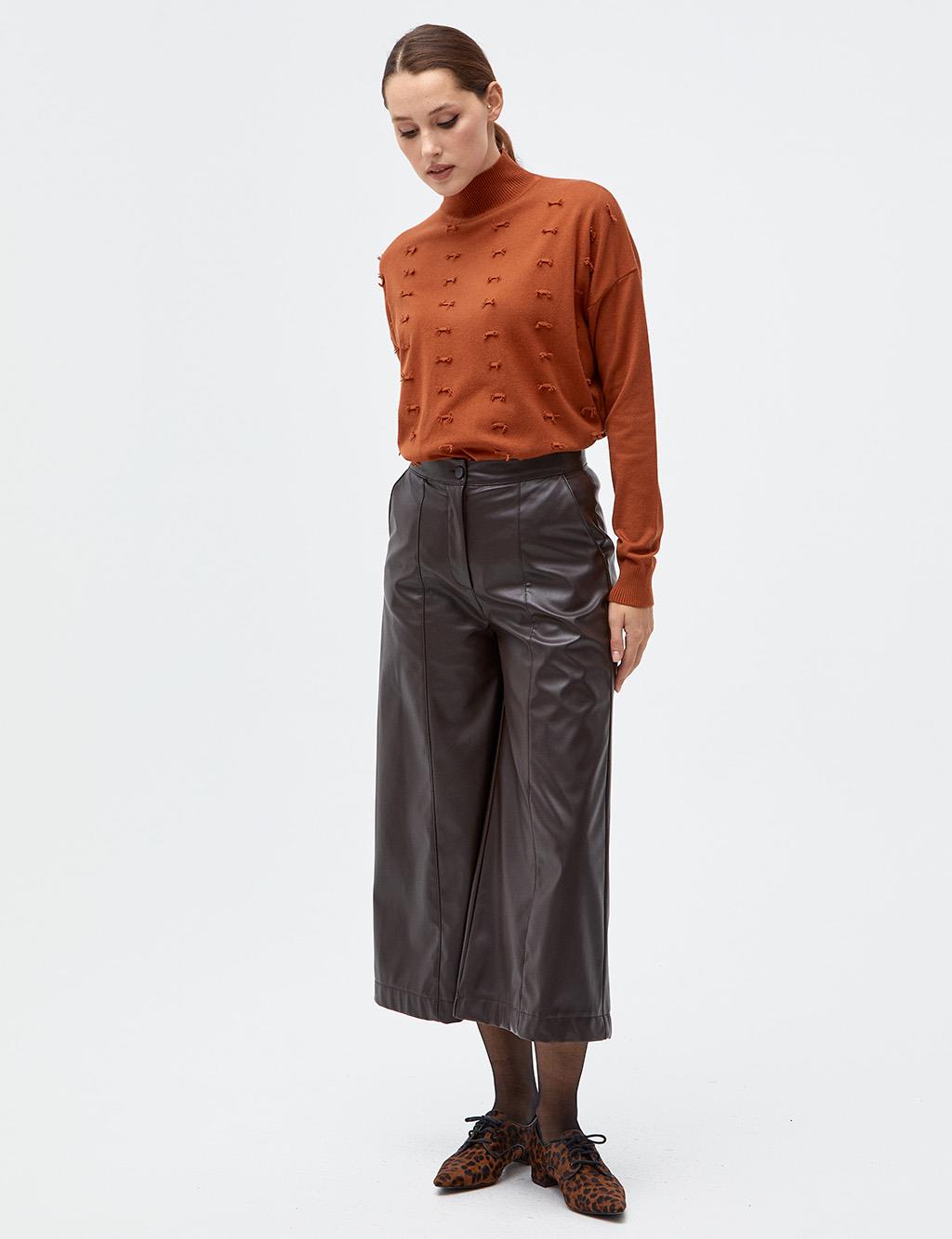 Wide Leg Faux Leather Pants Bitter Brown
