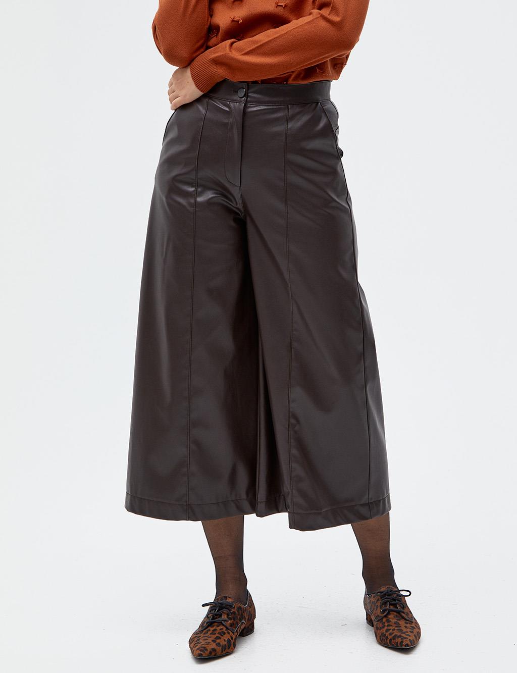 Wide Leg Faux Leather Pants Bitter Brown