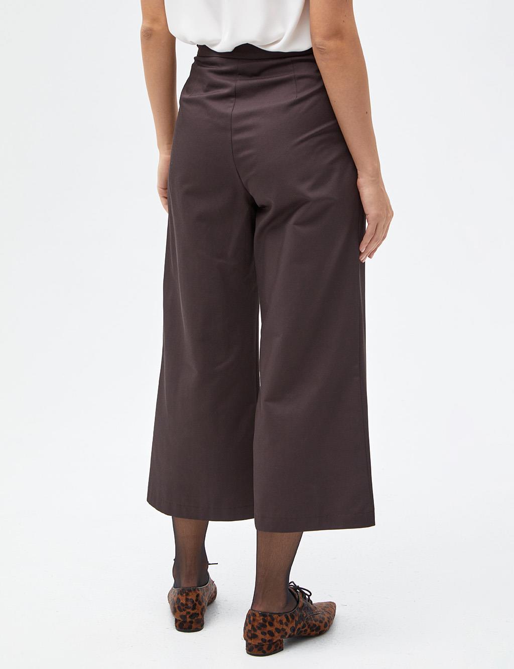 Contrast Stitched Wide Leg Pants Brown
