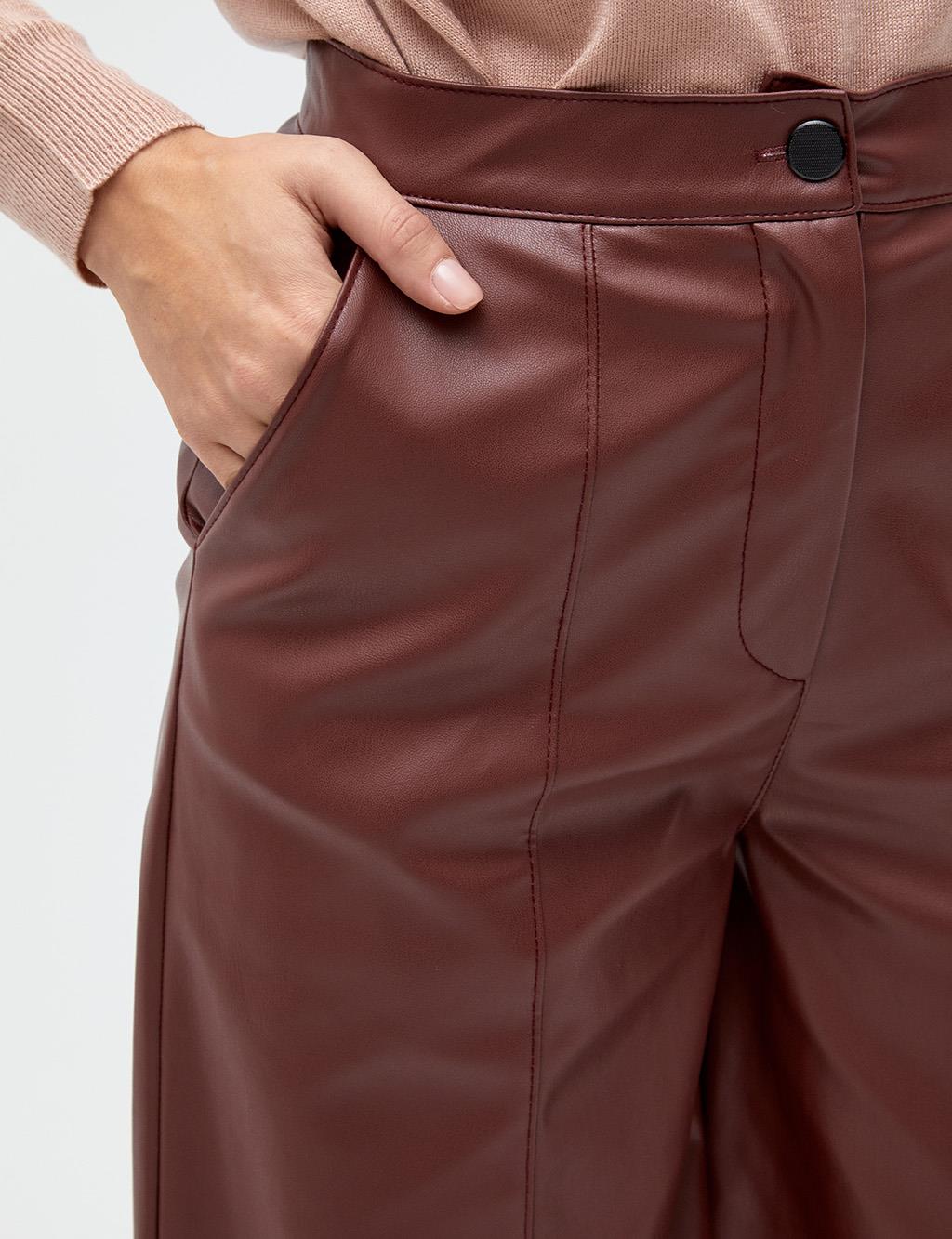 Wide Leg Faux Leather Pants Bronze Brown