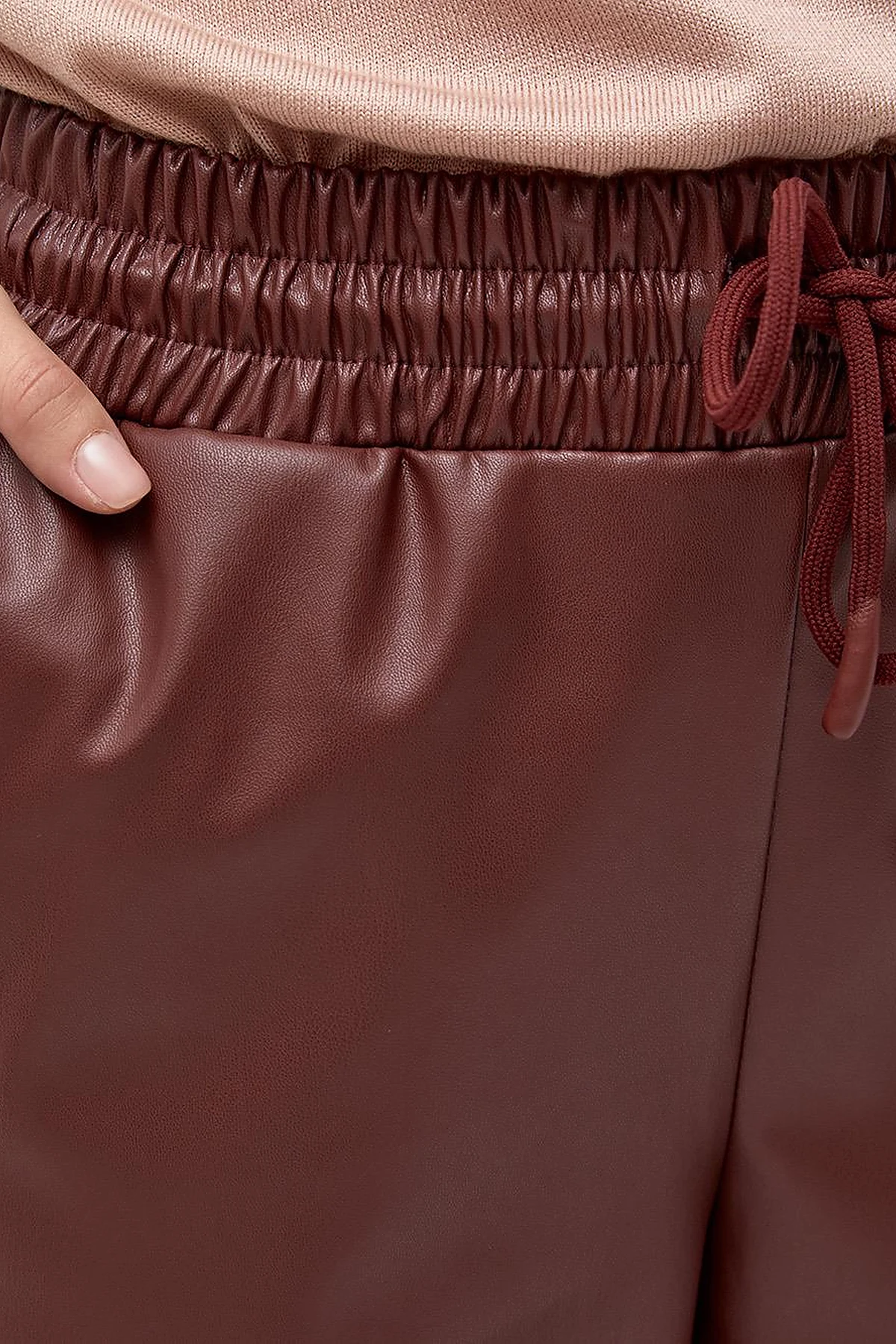 Elastic Waist Faux Leather Pants Bronze Brown