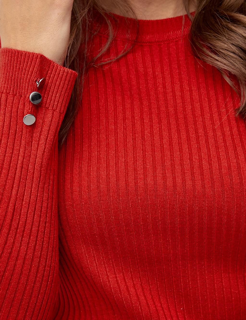 Round Neck Collar Corduroy Knitwear Blouse Red