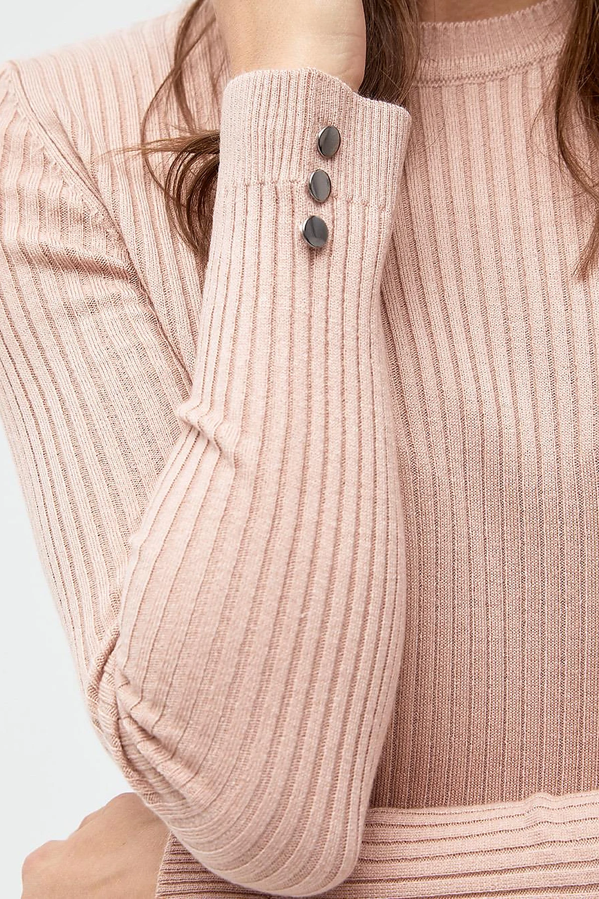 Zero Collar Ribbed Knitted Sweater Powder