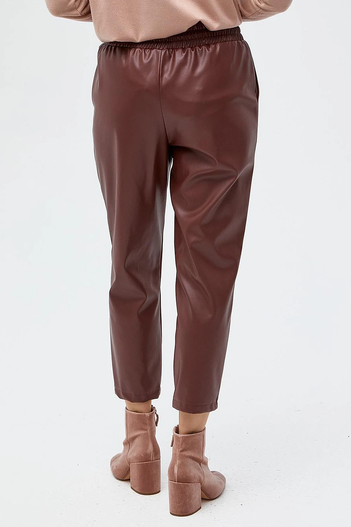 Elastic Waist Faux Leather Pants Bronze Brown