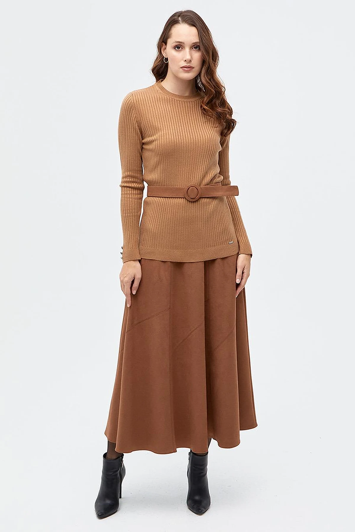 Zero Collar Ribbed Knitted Sweater Beige