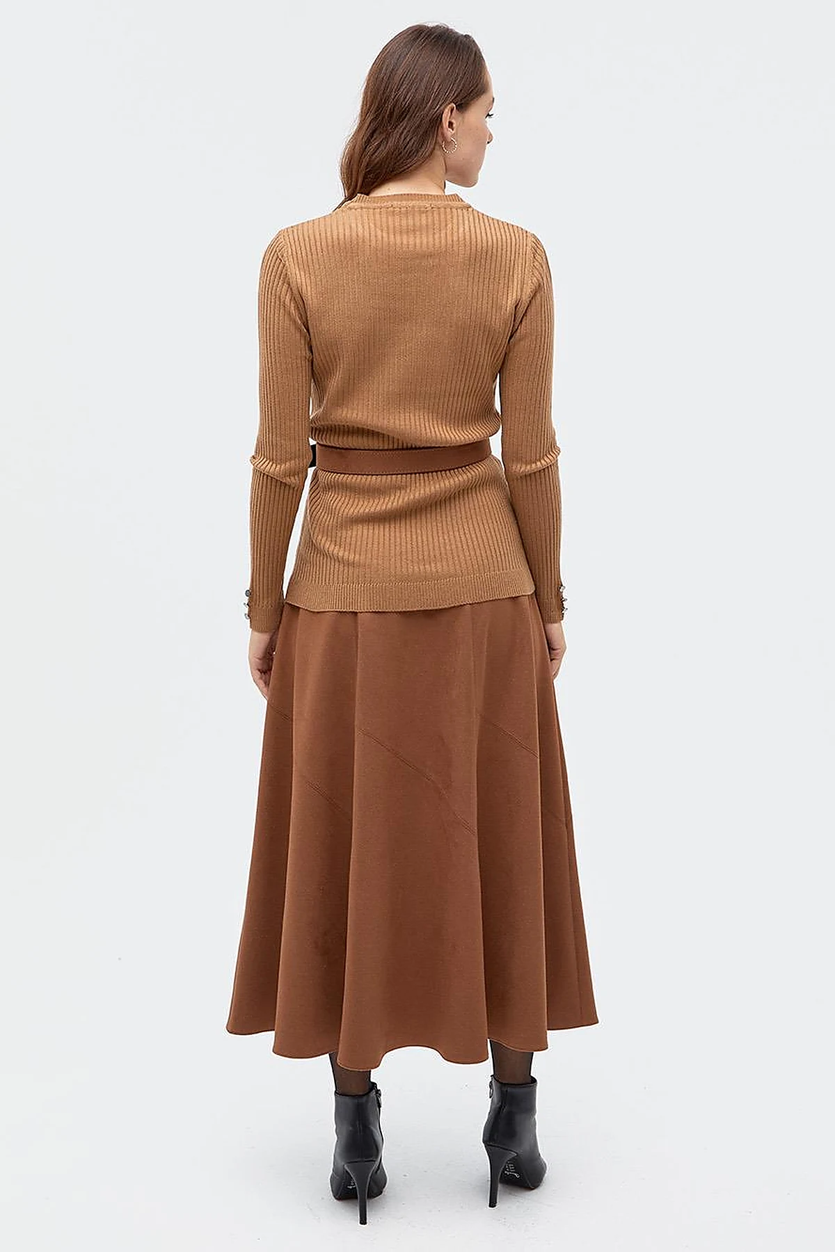 Zero Collar Ribbed Knitted Sweater Beige