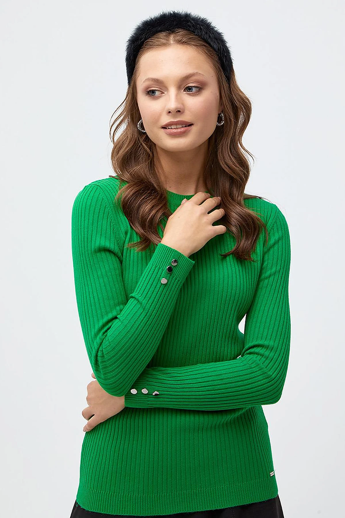 Zero Collar Ribbed Knitted Sweater Grassgreen