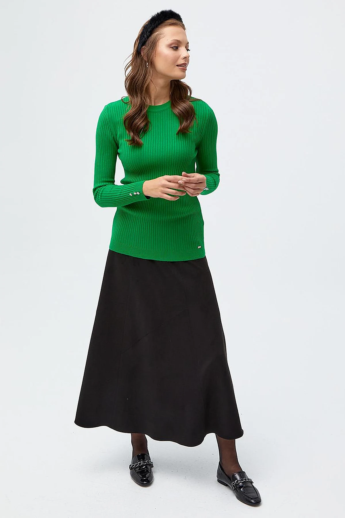 Zero Collar Ribbed Knitted Sweater Grassgreen