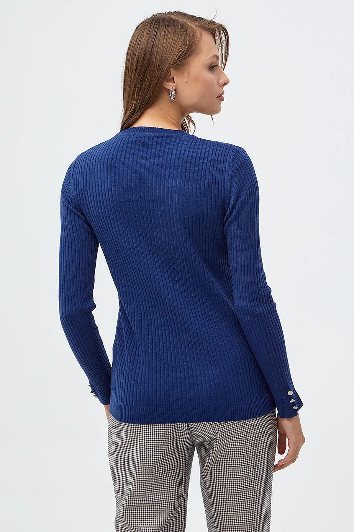 Zero Collar Ribbed Knitted Sweater Indigo