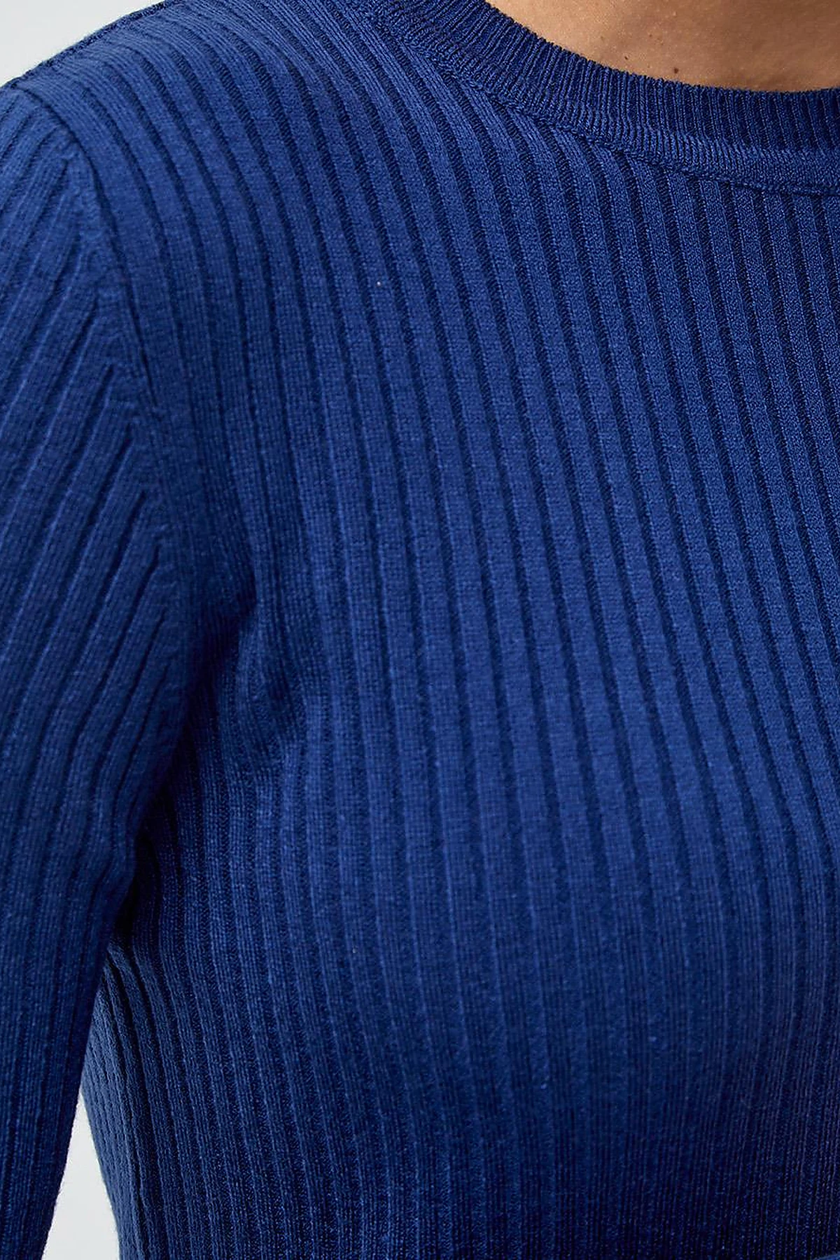 Zero Collar Ribbed Knitted Sweater Indigo
