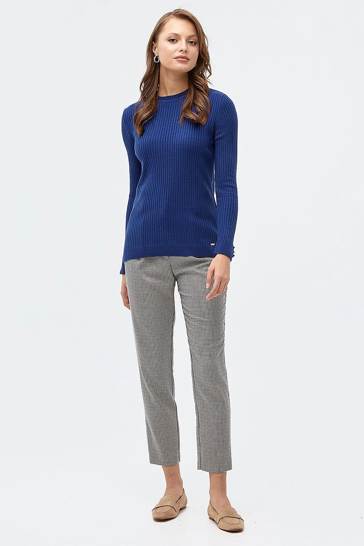 Zero Collar Ribbed Knitted Sweater Indigo