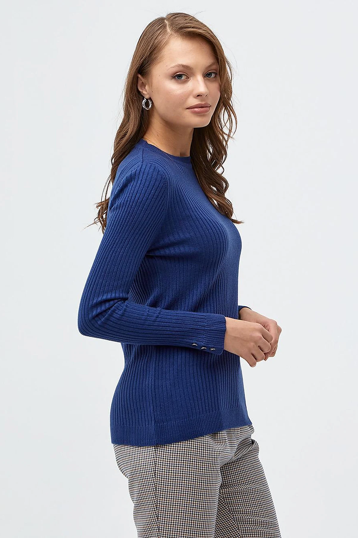 Zero Collar Ribbed Knitted Sweater Indigo