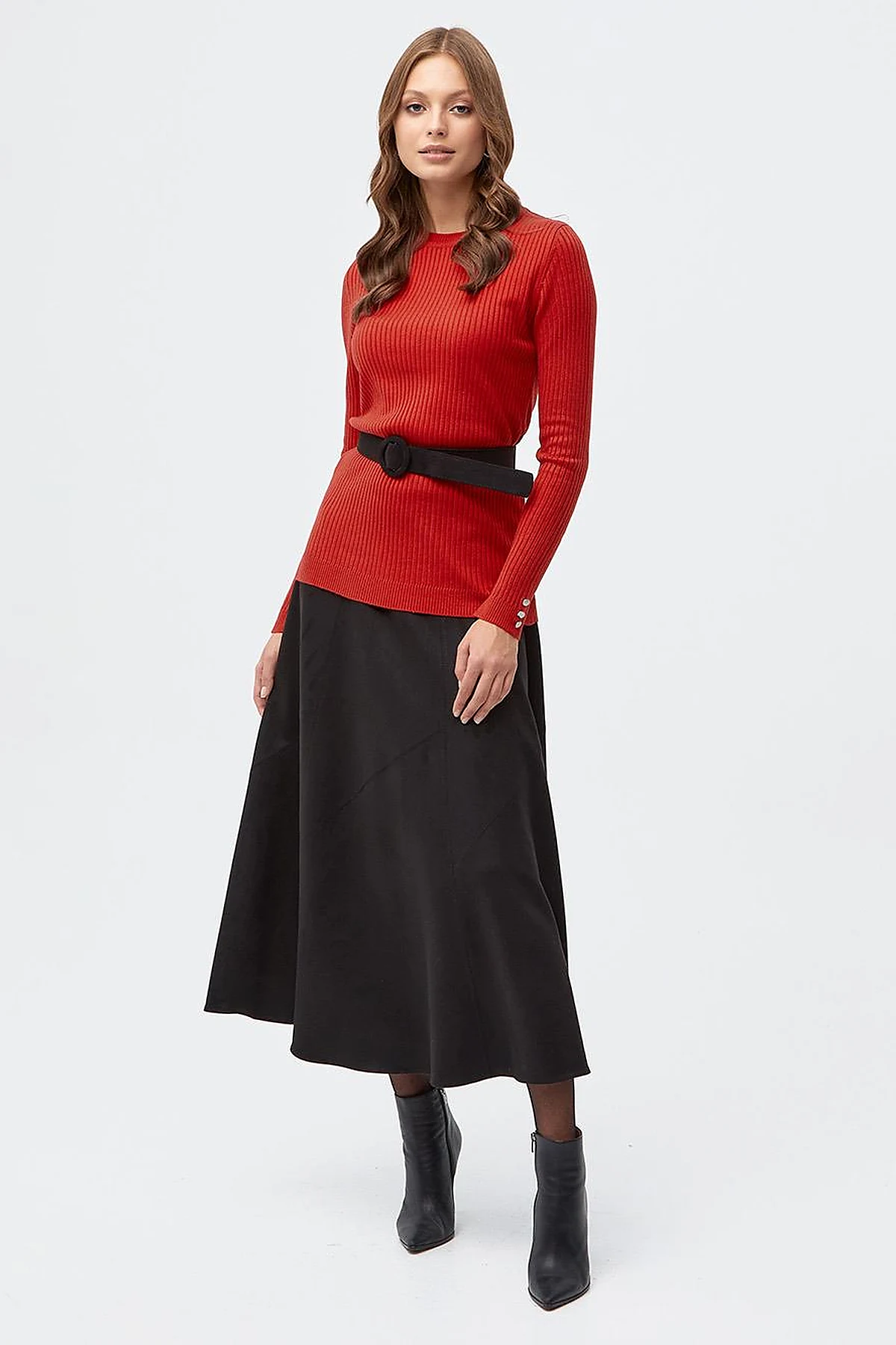Zero Collar Ribbed Knitted Sweater Red