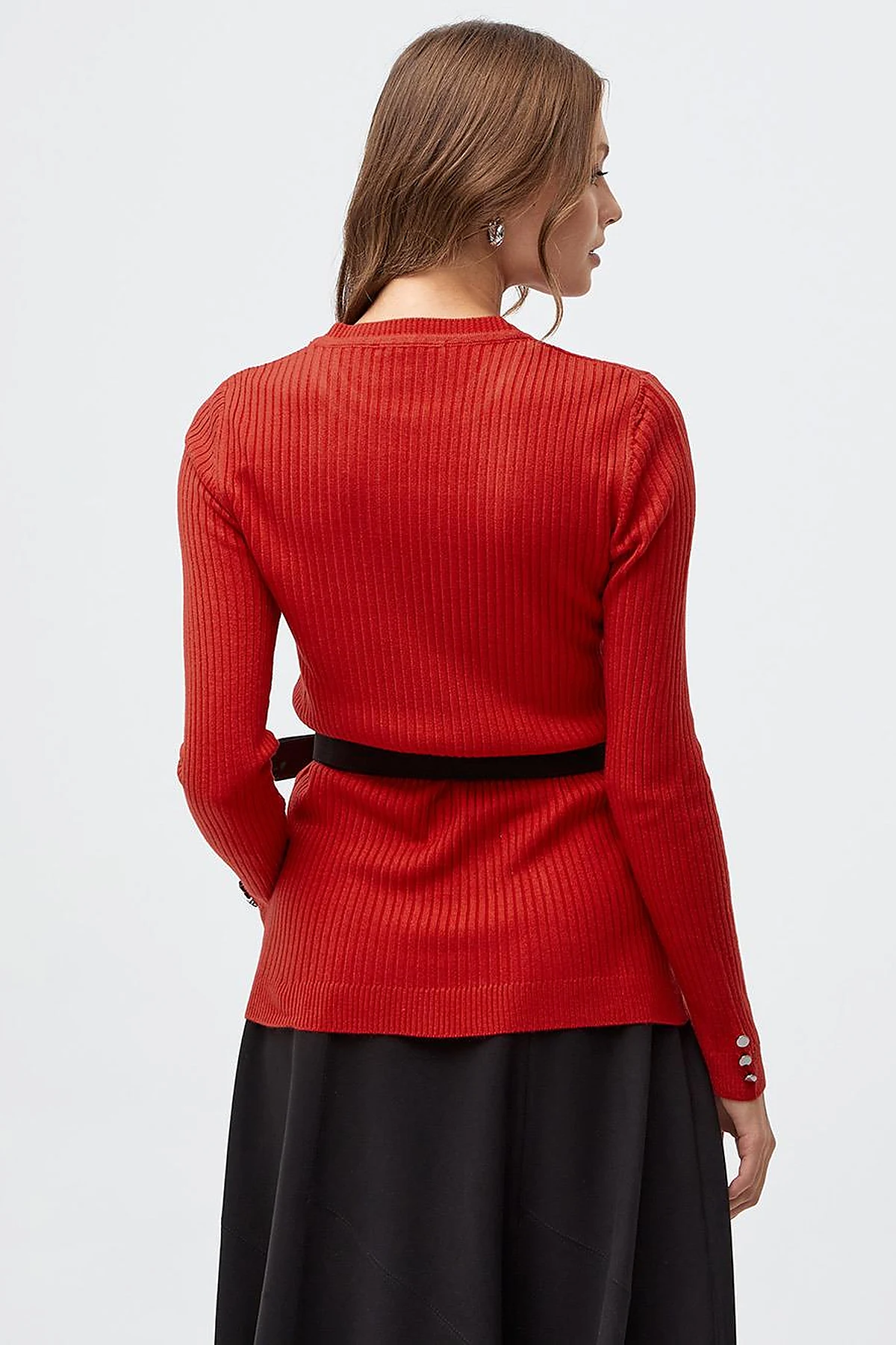 Zero Collar Ribbed Knitted Sweater Red