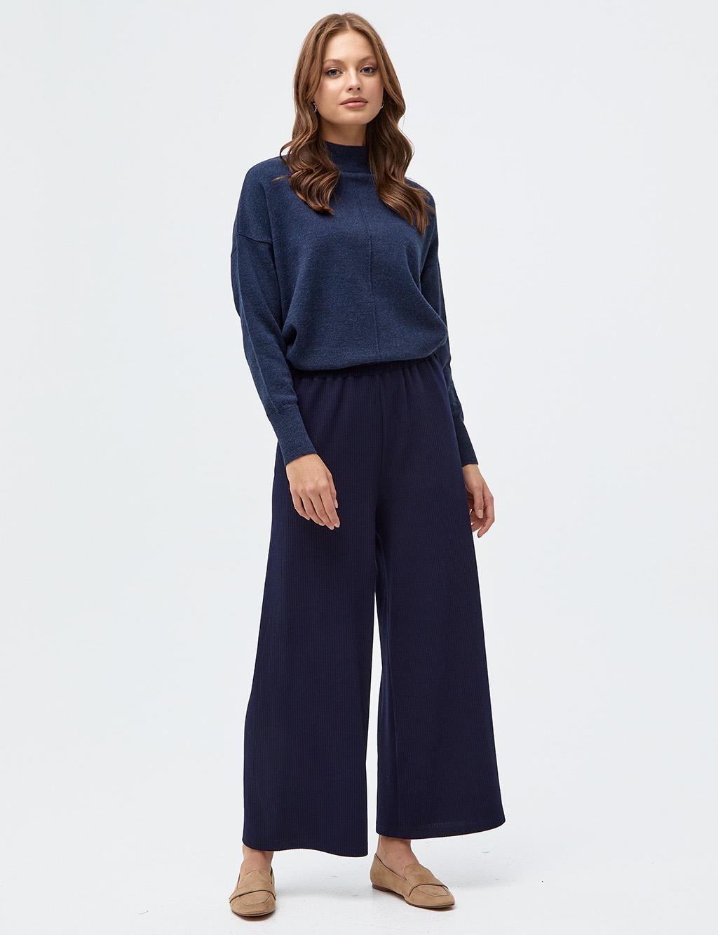 Ribbed Wide Leg Pants Navy