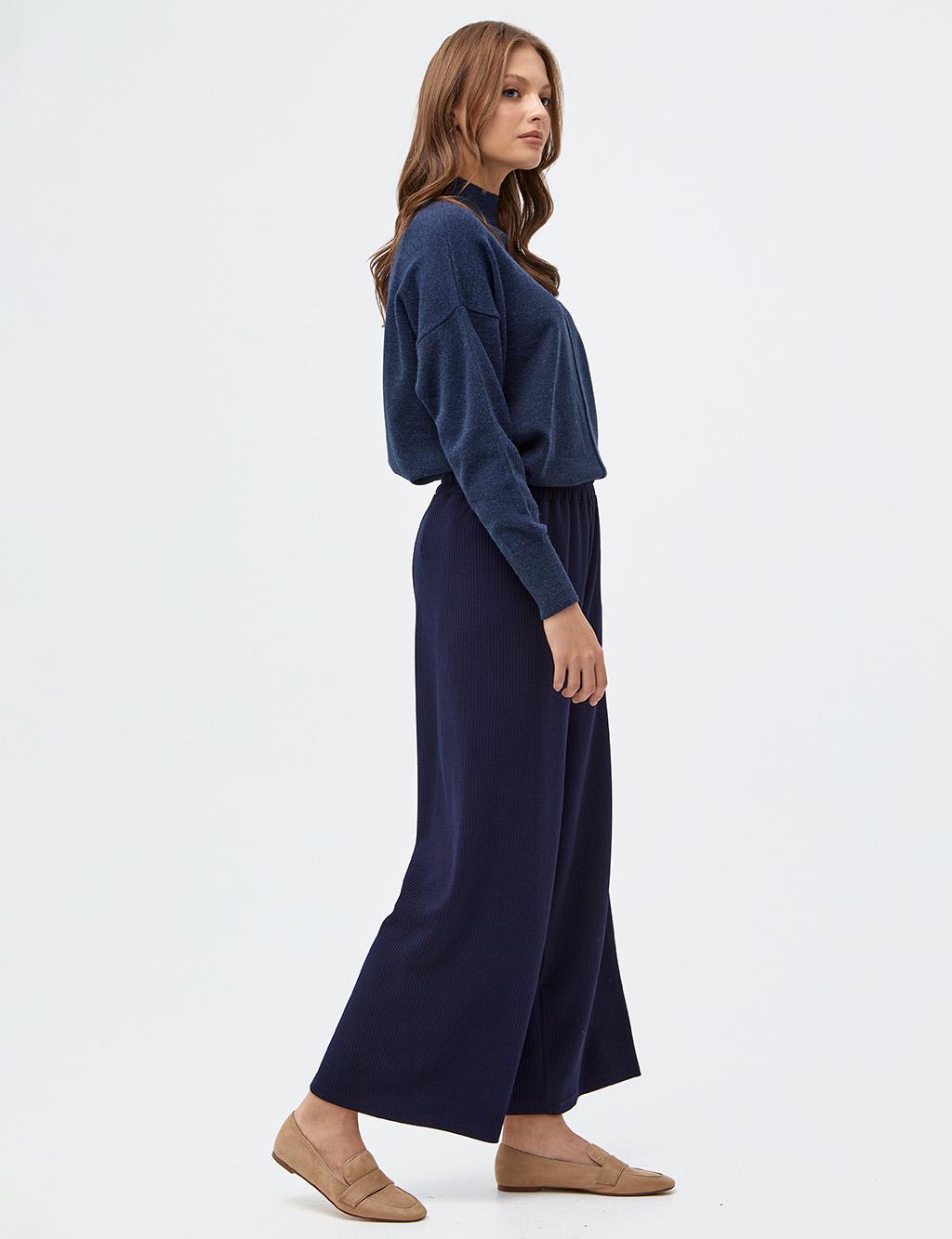 Ribbed Wide Leg Pants Navy