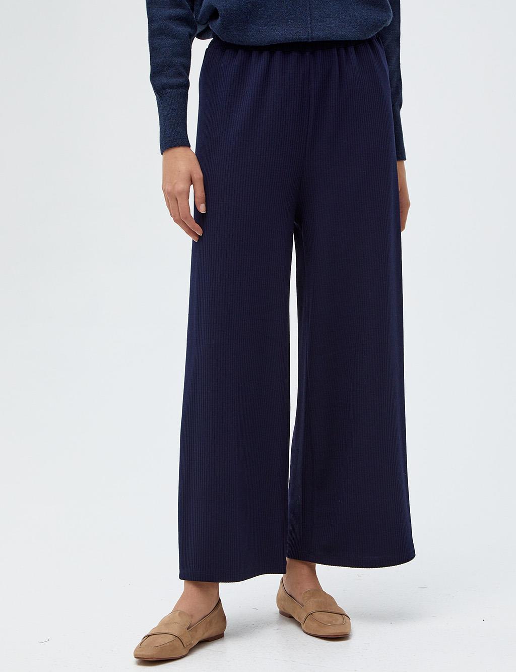 Ribbed Wide Leg Pants Navy