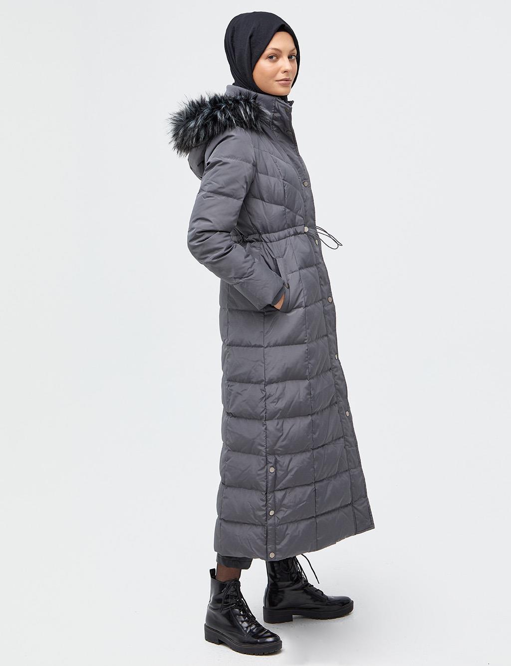 Waist Pleated Goose Down Filled Coat Smoked