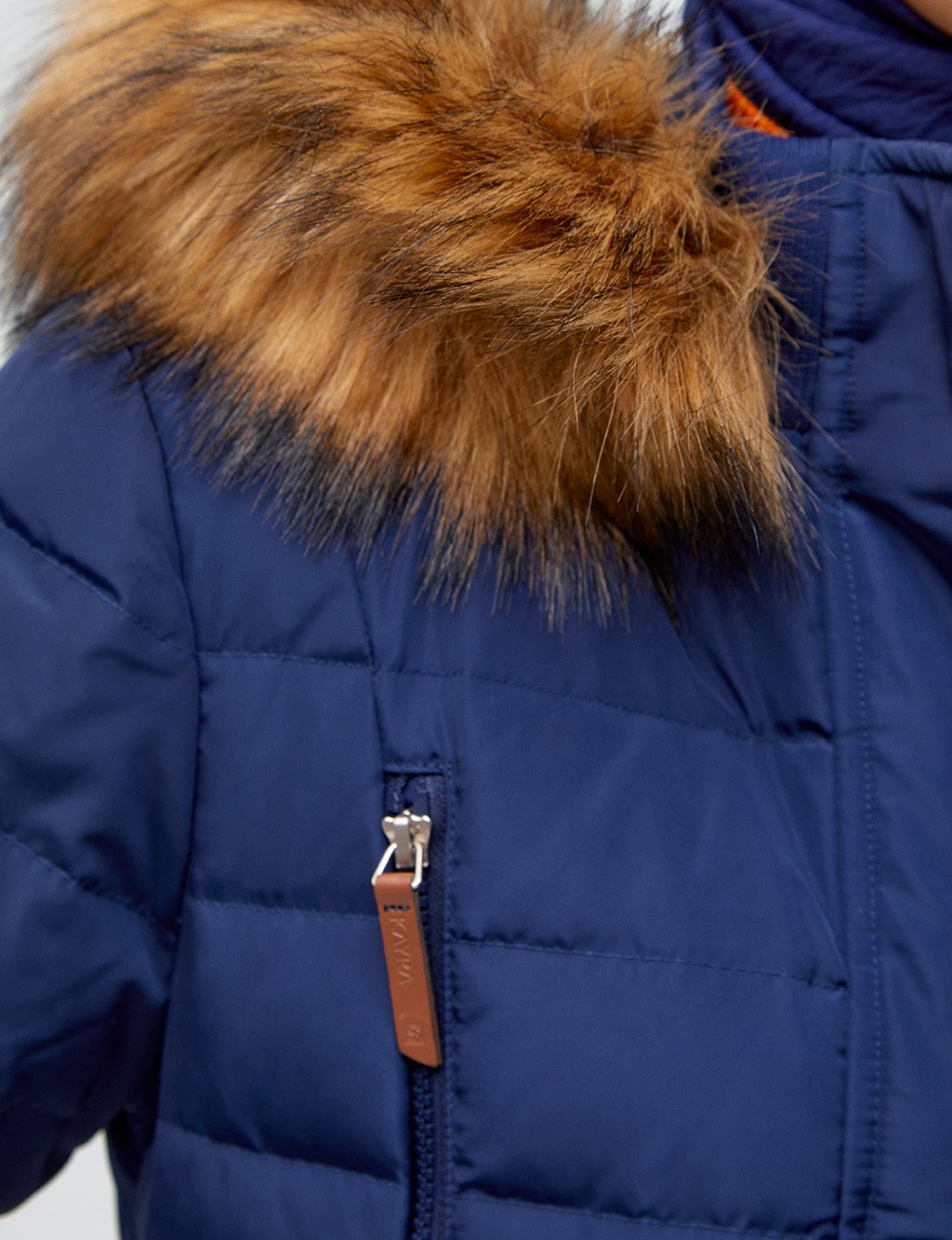 Fur Hooded Goose Feather Coat Navy