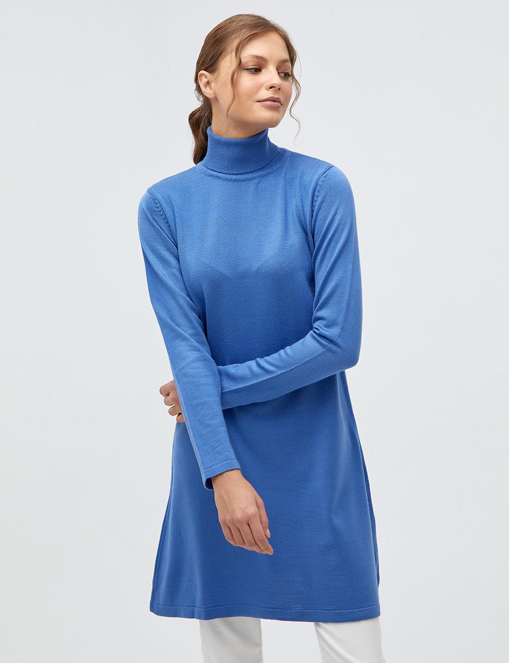 Basic Turtleneck Knitwear Tunic Light Blue