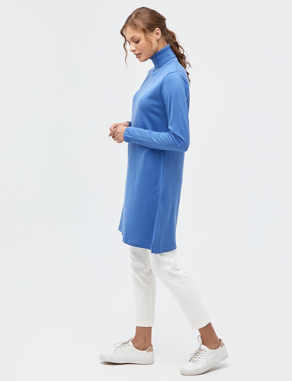 Basic Turtleneck Knitwear Tunic Light Blue