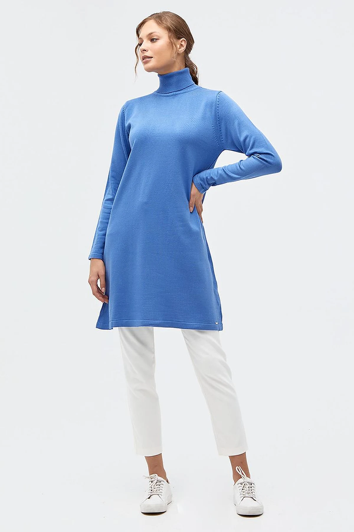 Basic Turtleneck Knitwear Tunic Light Blue
