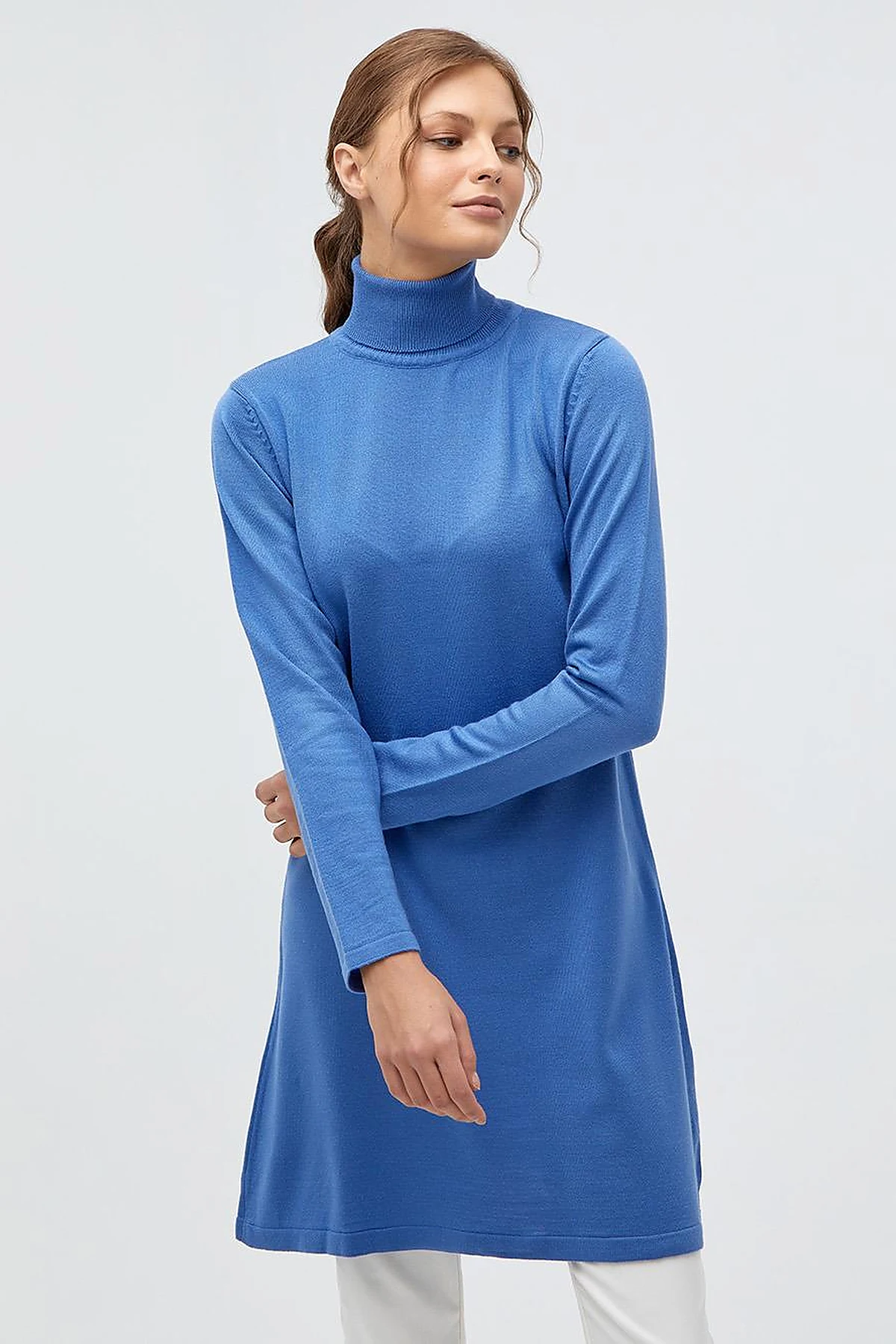 Basic Turtleneck Knitwear Tunic Light Blue