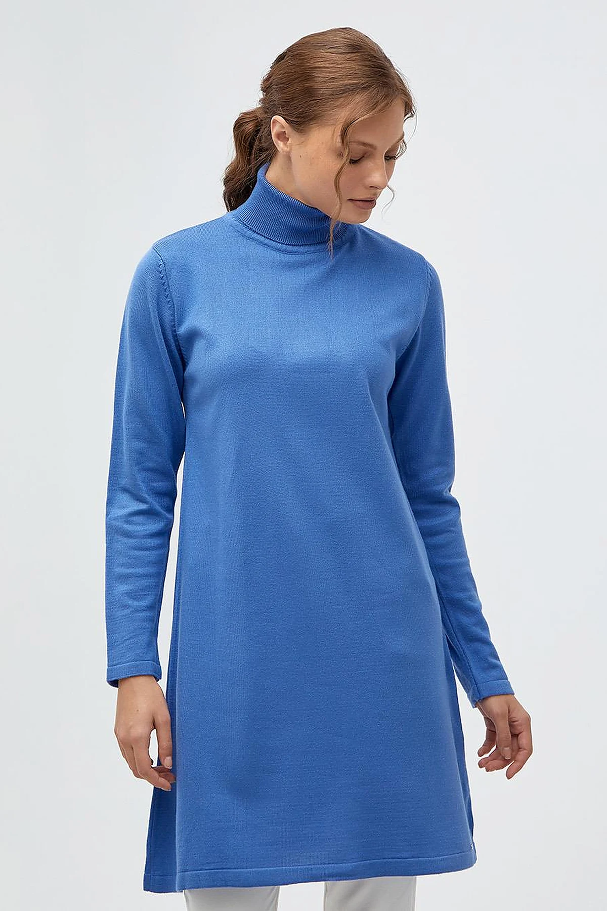 Basic Turtleneck Knitwear Tunic Light Blue