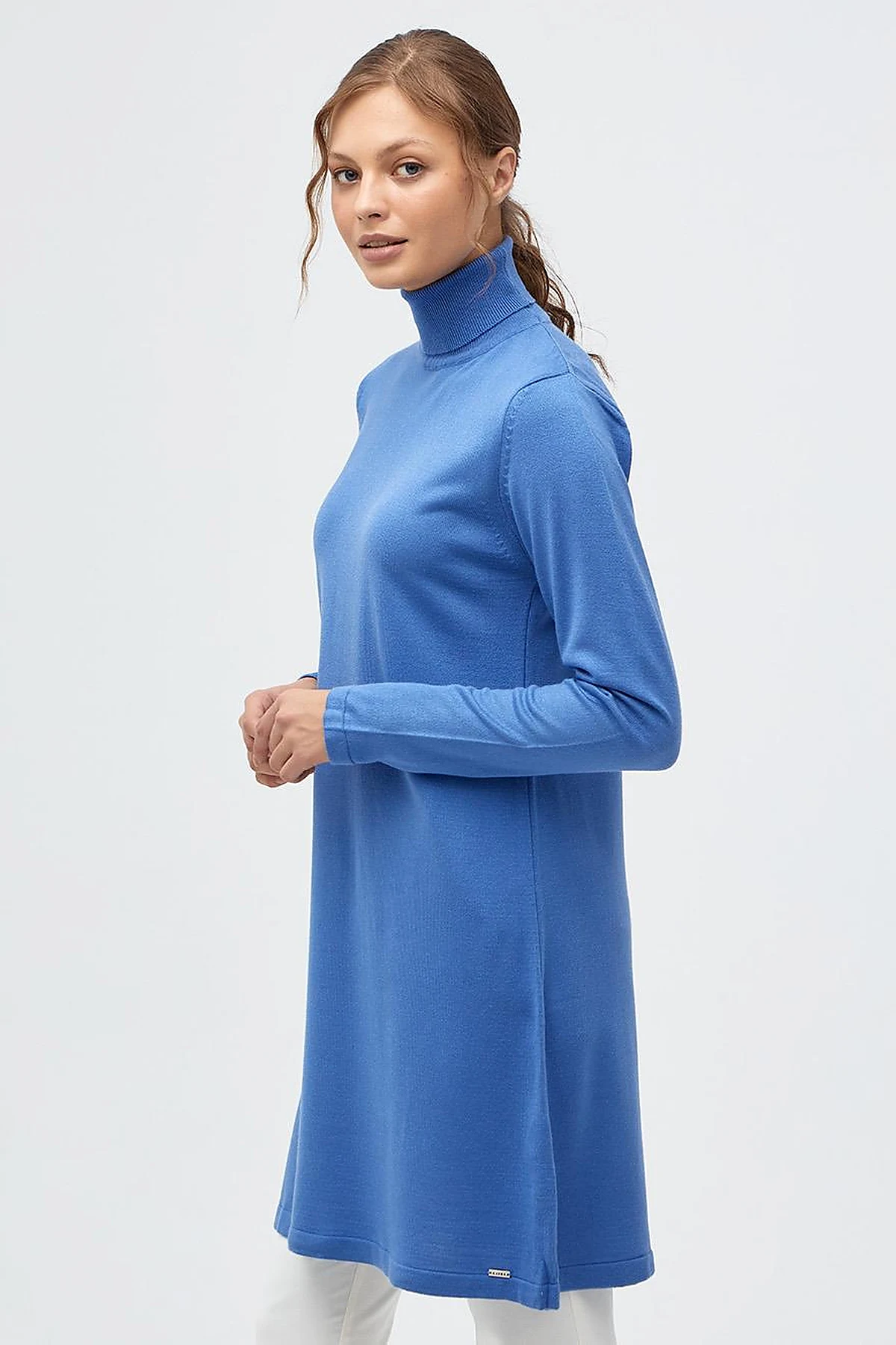 Basic Turtleneck Knitwear Tunic Light Blue
