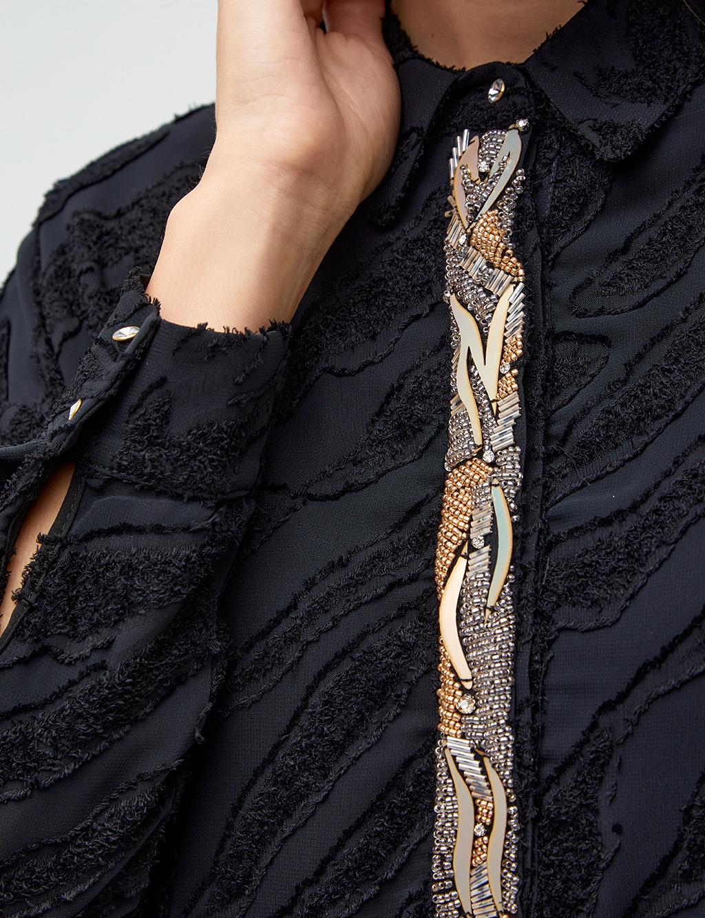 Bead Embroidered Embossed Tunic Black