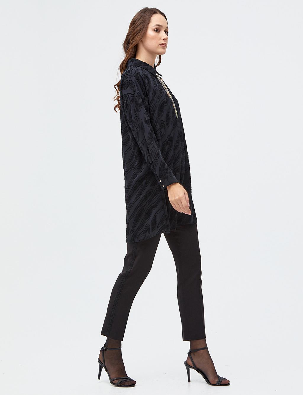 Bead Embroidered Embossed Tunic Black
