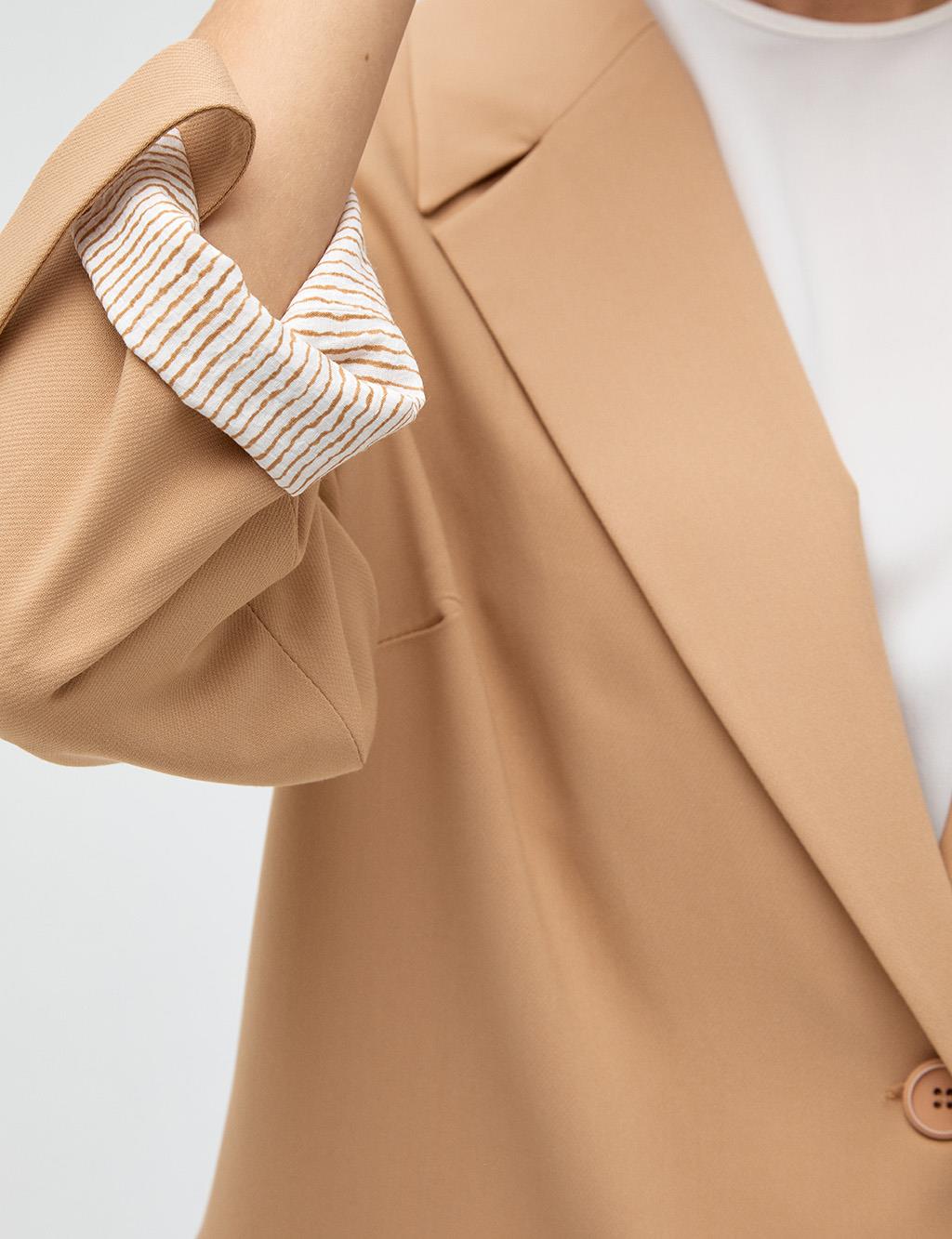 Blazer with Foldable Sleeves Beige