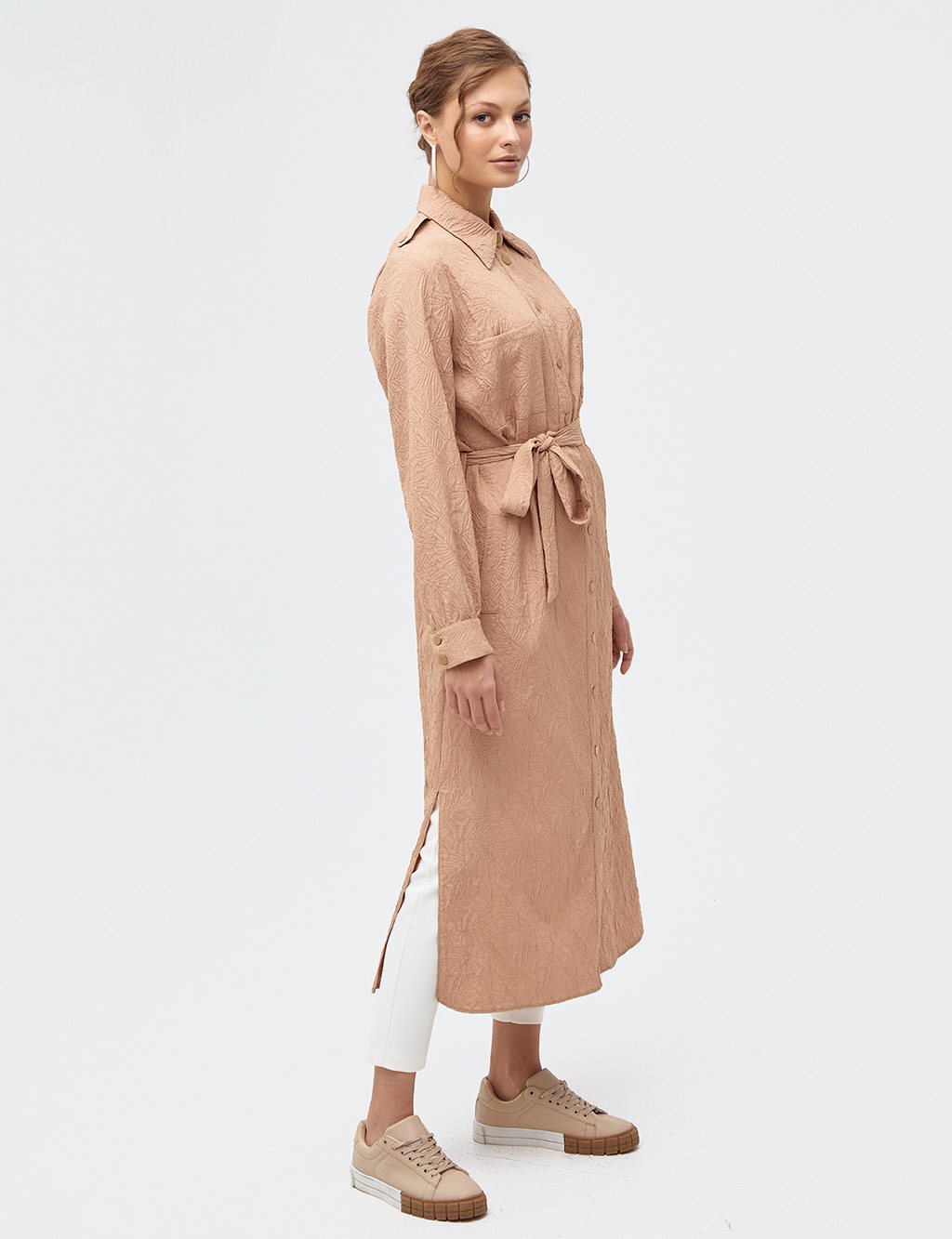 Double Pocket Jacquard Dress Camel