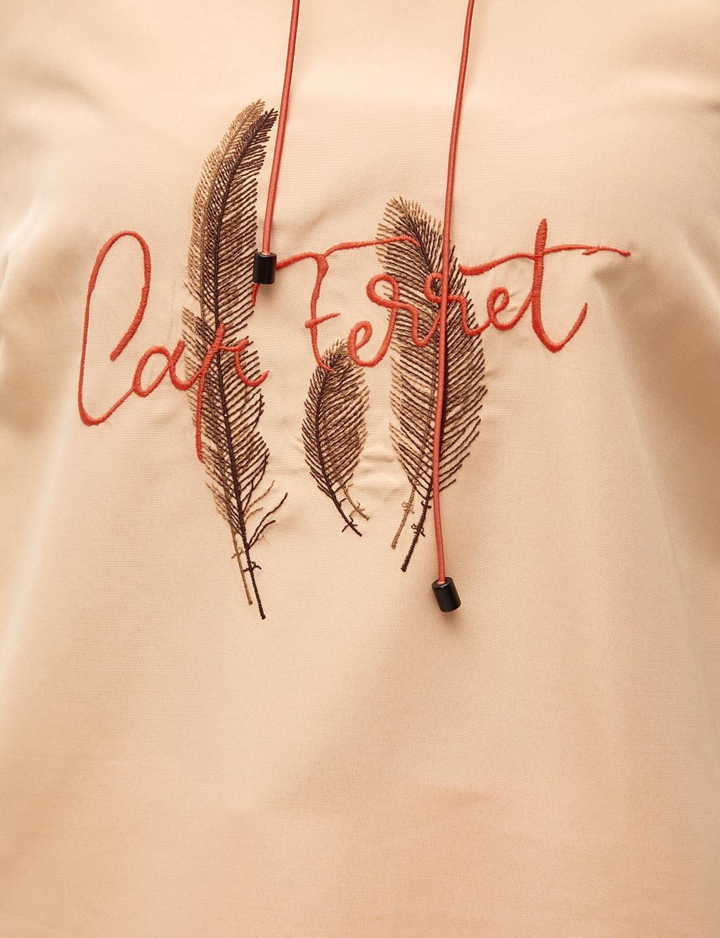Feather Embroidered Tunic Beige