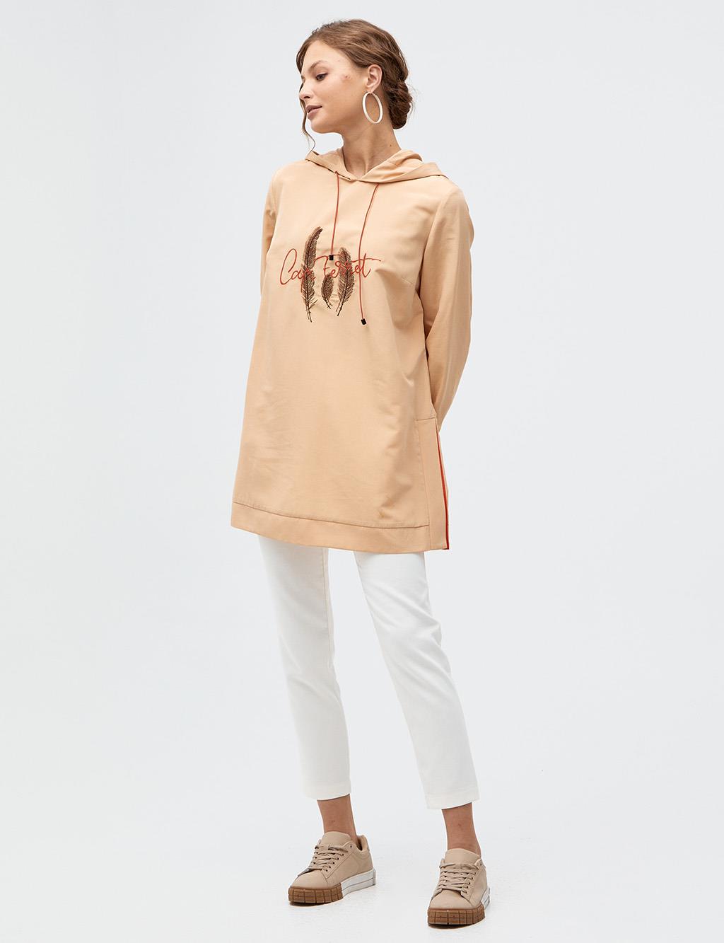 Feather Embroidered Tunic Beige