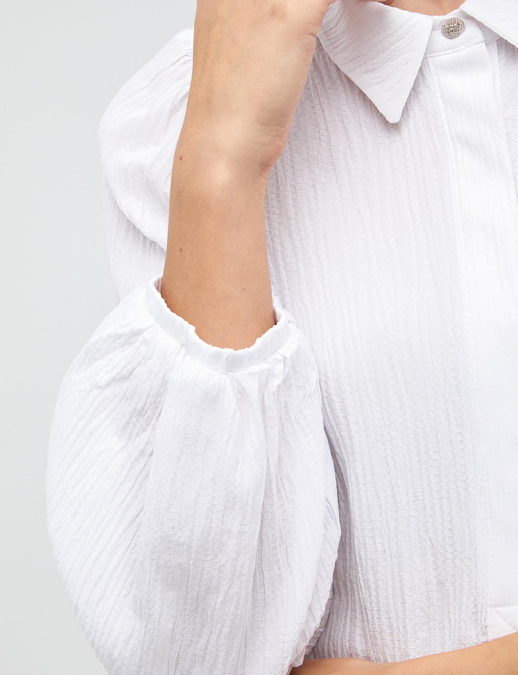 Half Placket Balloon Sleeve Tunic White