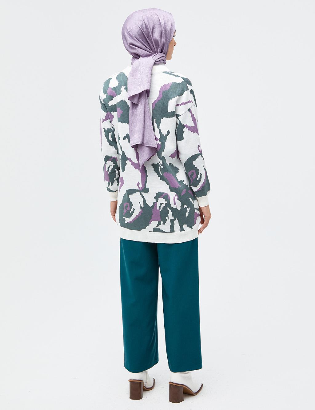 Camouflage Patterned Knitwear Cardigan Ecru