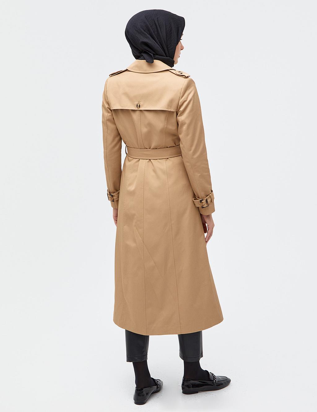 Bone Buttons Double Breasted Trench Coat Beige