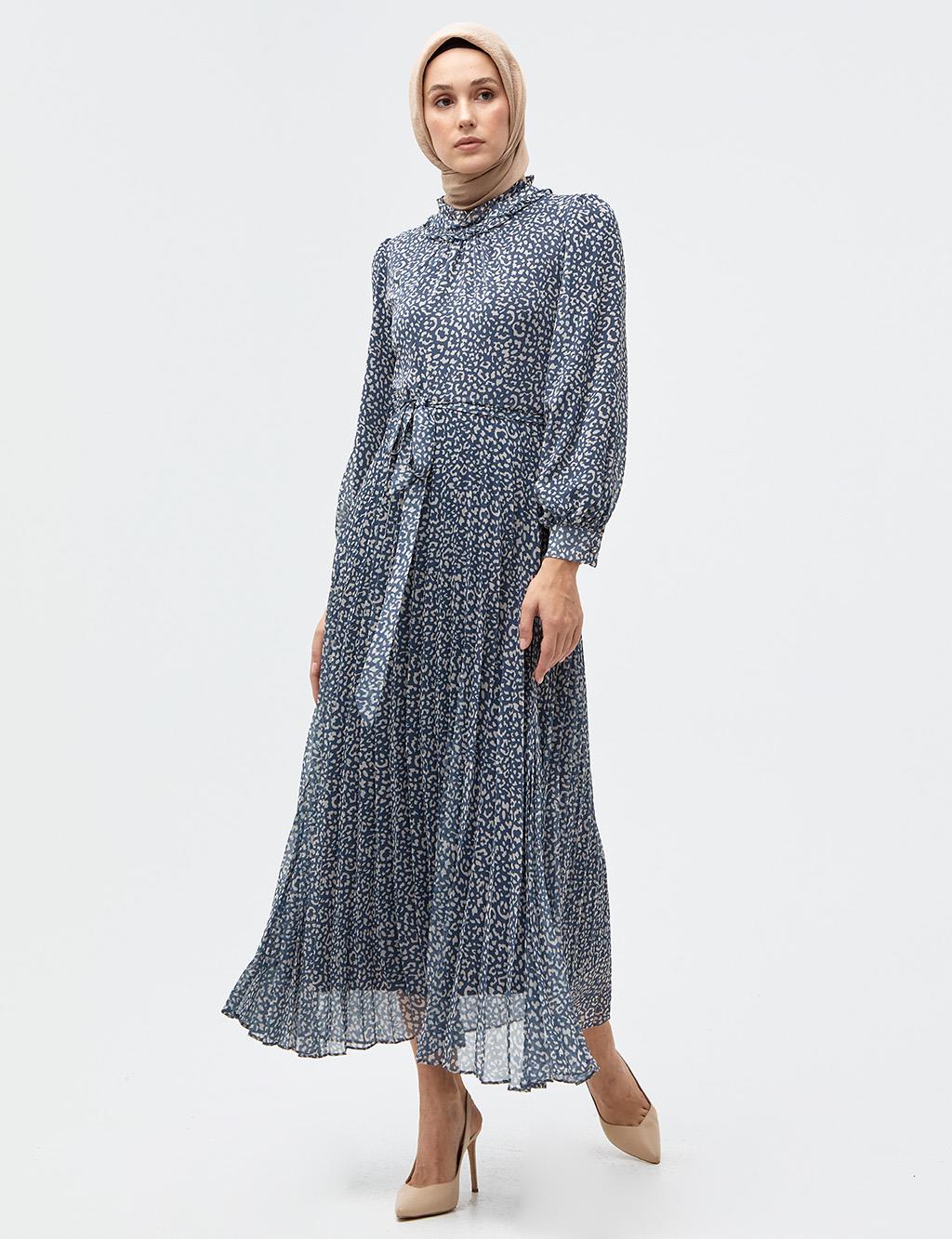 Fırfırlı Animal Print Elbise Nefti