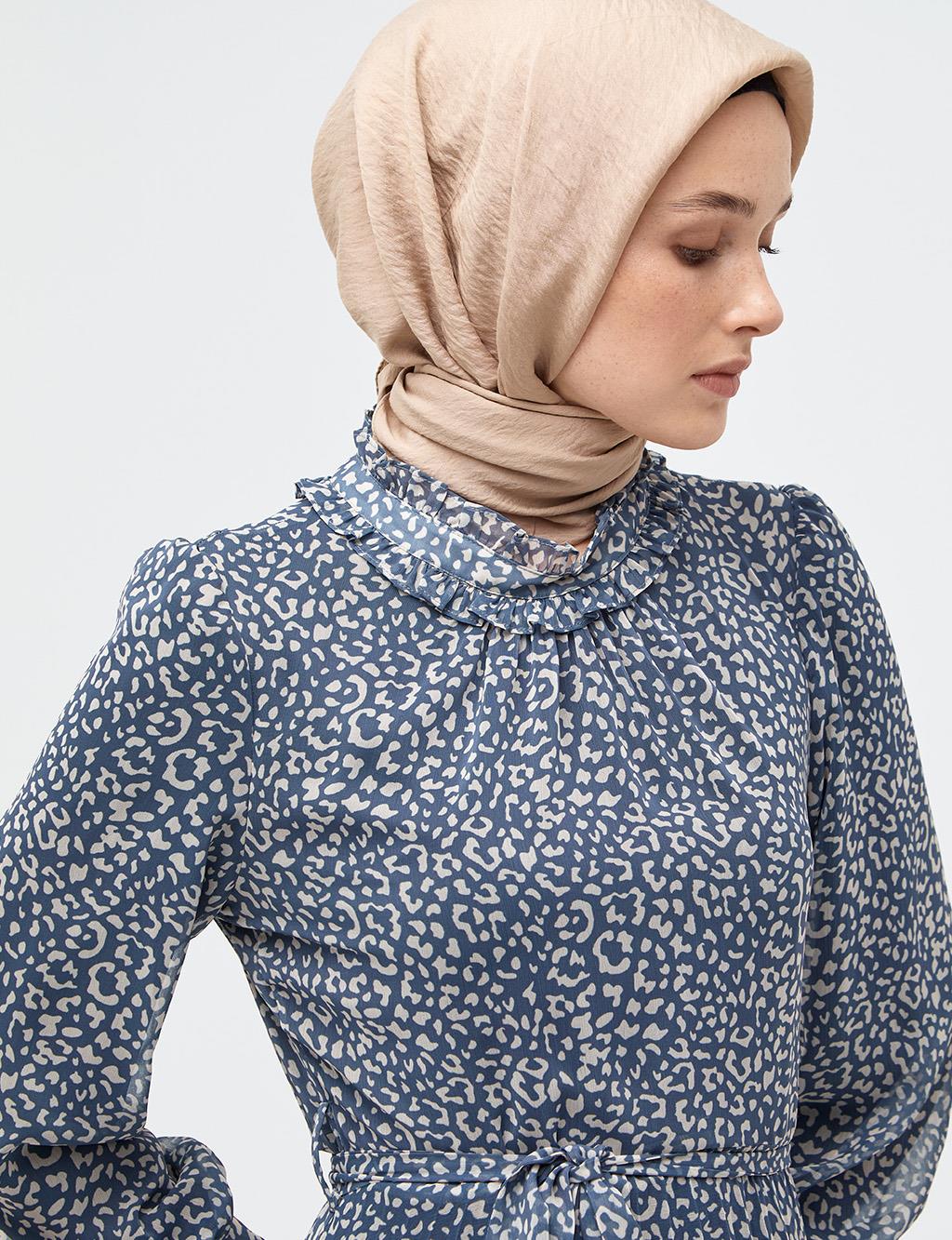 Fırfırlı Animal Print Elbise Nefti